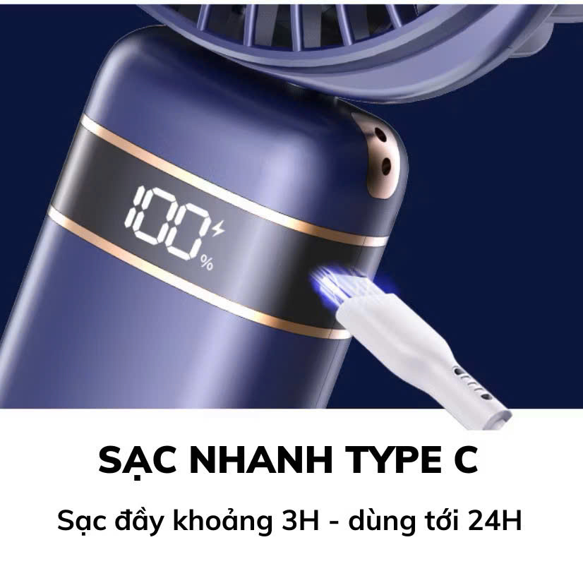 Quạt Mini Cầm Tay Tích Điện 10.000mAh, Đeo Cổ, Gấp Gọn, 5 Tốc Độ Gió Linh Hoạt - HÀNG CHÍNH HÃNG MINIIN