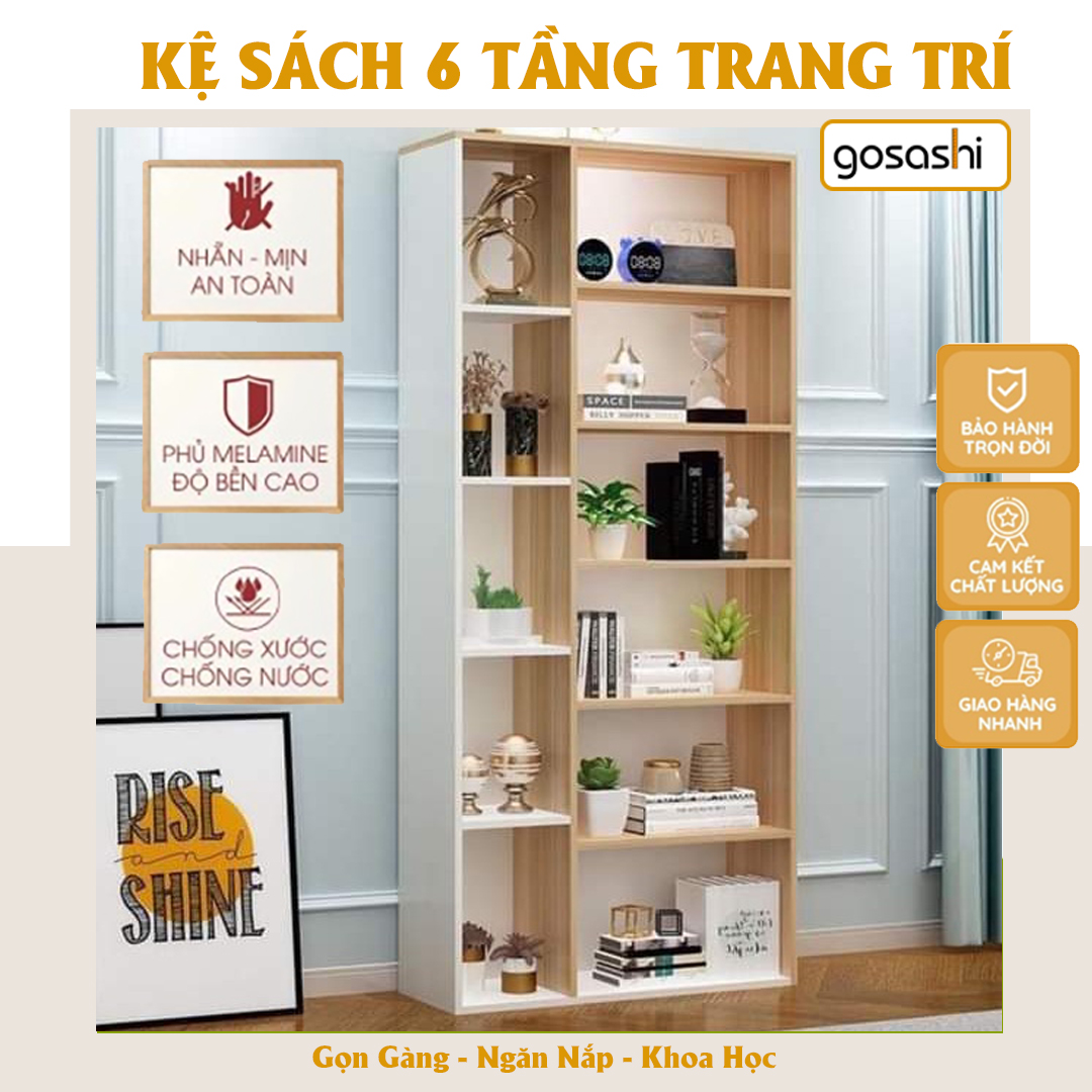 Kệ Sách, Giá Sách 6 Tầng Trang Trí, Decor Phòng Phong Cách Bắc Âu Thương Hiệu Gosashi - KS6Tang