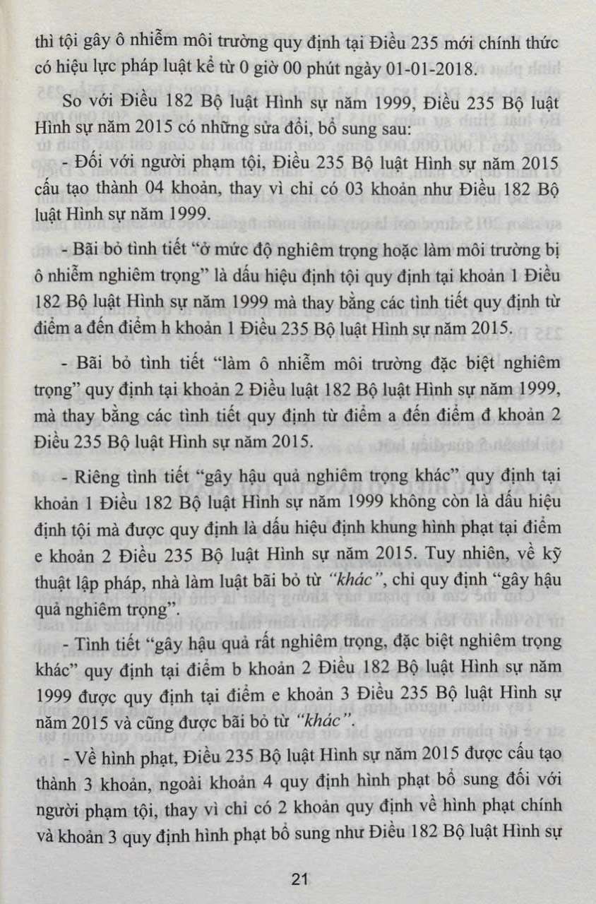 Bình luận Bộ luật hình sự năm 2015- Phần thứ hai Các tội phạm (Chương XIX- Các tội phạm về môi trường)