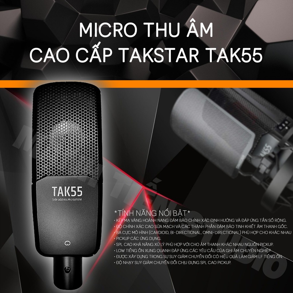 Combo thu âm, livestream Micro TakStar TAK55, Mixer Yamaha F4 Pro - Kèm full phụ kiện tai nghe kiểm âm Takstar HD2000, kẹp micro, màng lọc, dây canon, dây livestream, giá đỡ ĐT - Hỗ trợ thu âm, karaoke online chuyên nghiệp - Hàng nhập khẩu