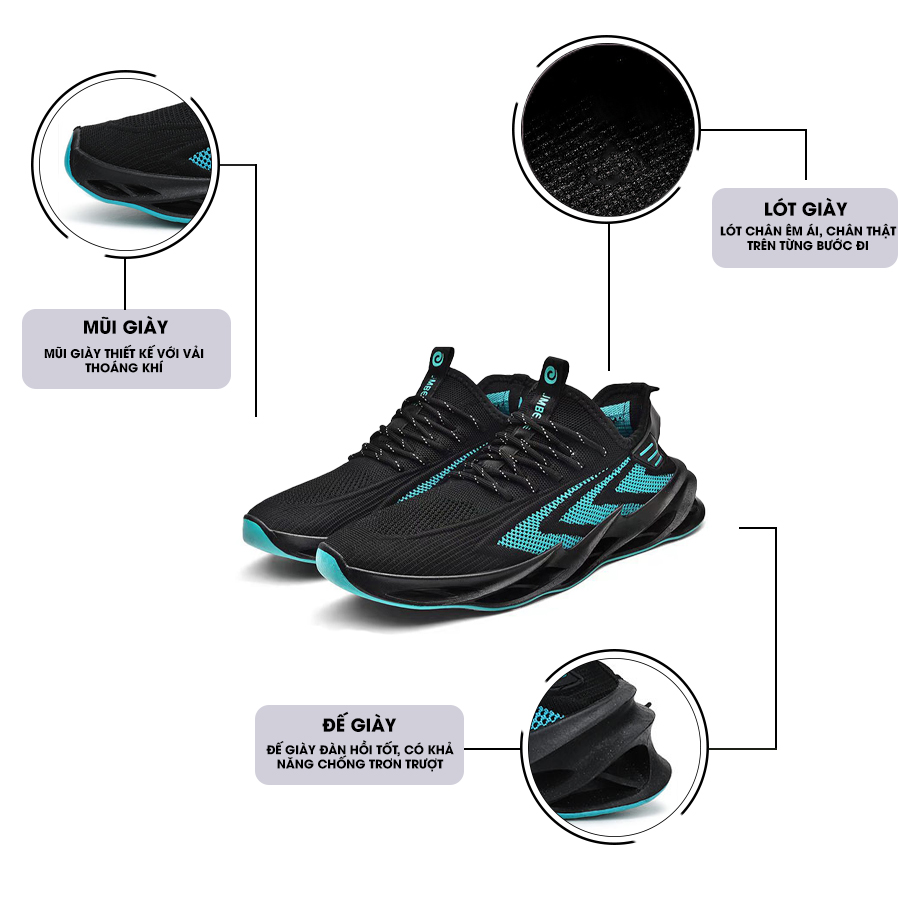 Giày Thể Thao Nam GEMI - Giày Sneaker Màu Xanh Đen - Đen - Xám, Giày Thoáng Khí Cao Cấp, Đế Xốp Nhẹ, Đàn Hồi Tốt - G5070