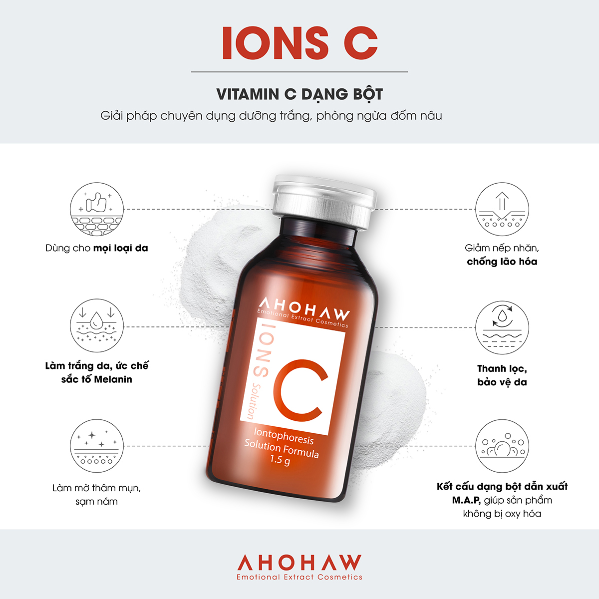 Hộp 20 Chai Bột Vitamin C Cao Cấp Ahohaw Ion C Solution - Hàng Chính Hãng