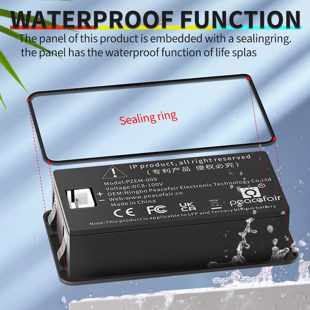 Waterproof Battery SOC Power Meter Capacity Indicator 8-100V Direct Current Voltmeter 12.0V 24V 36V 48V 60V 72V Lithium Iron Phosphate Battery Ternary Lithium Polymer Battery Tester