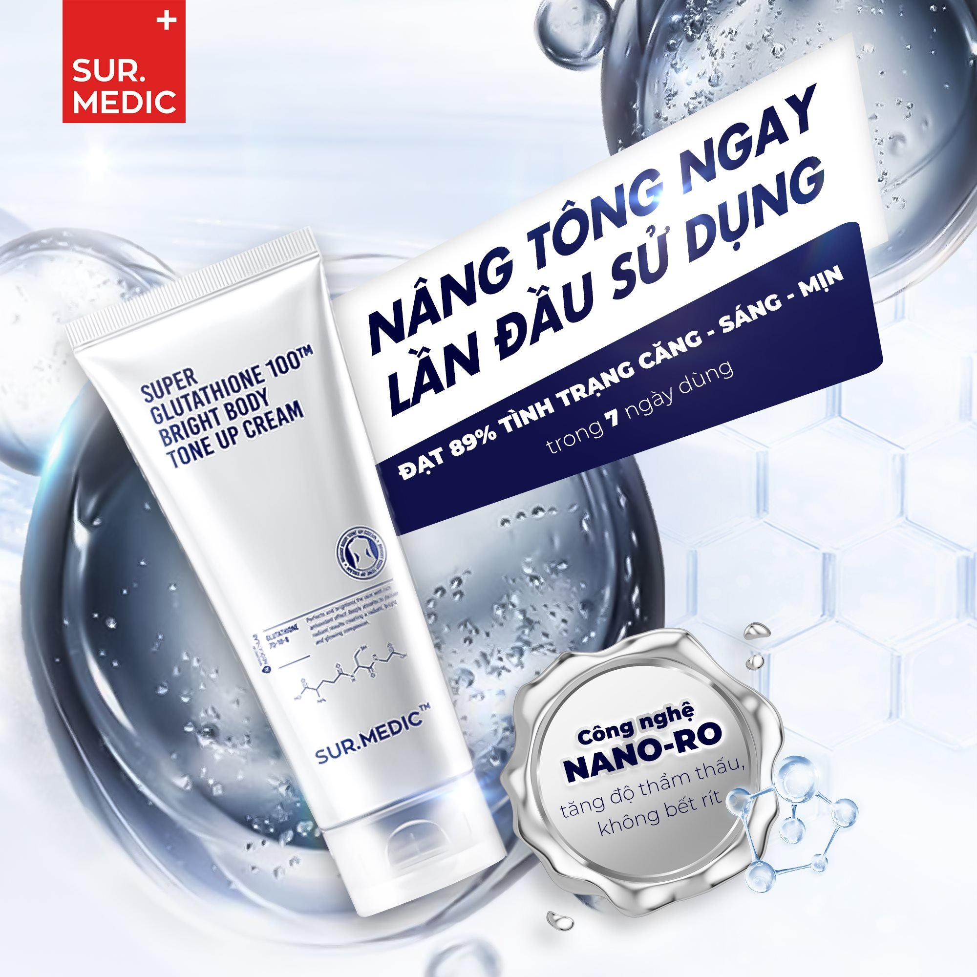 Kem Dưỡng Trắng - Nâng Tone Da Toàn Thân Sur.medic Super Glutathione 100TM Bright Body Tone Up Cream 150ml