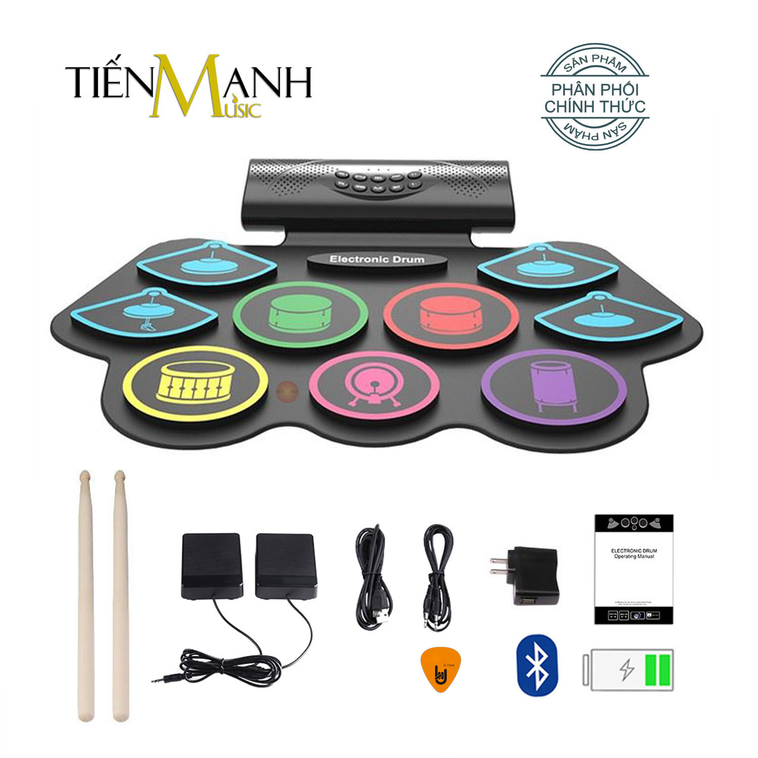 [Bluetooth, Pin sạc] Trống Điện tử 9 Mặt Konix MD862MC - USB Electronic Drum Kit Ultra Portable 9 Pad Digital MD862 Hàng Chính Hãng - Kèm Móng Gẩy DreamMaker