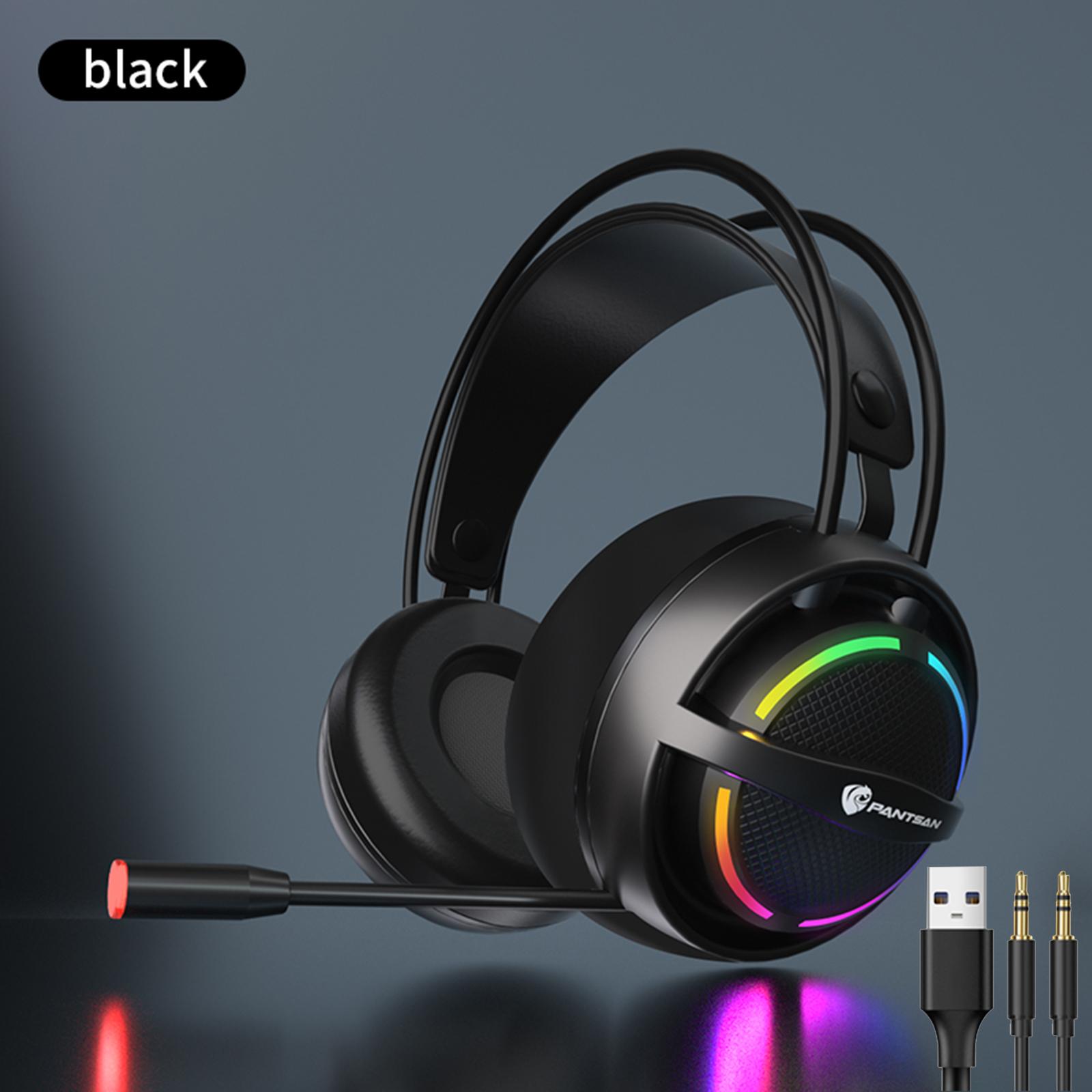 PC Gaming Headset with Microphone 7.1 Surround Sound Wired Over Ear USB Computer Gaming Headset Headphone with Detachable Mic and LED Light for Laptop