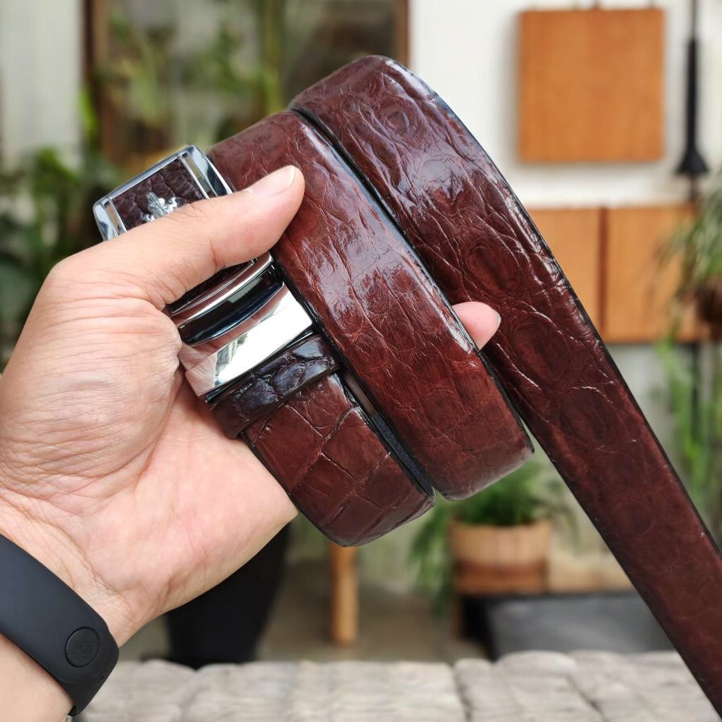 Dây Nịt Nam Da Bụng Hông Cá Sấu Rất Mềm Và Bền TS124B (mặt bạc)