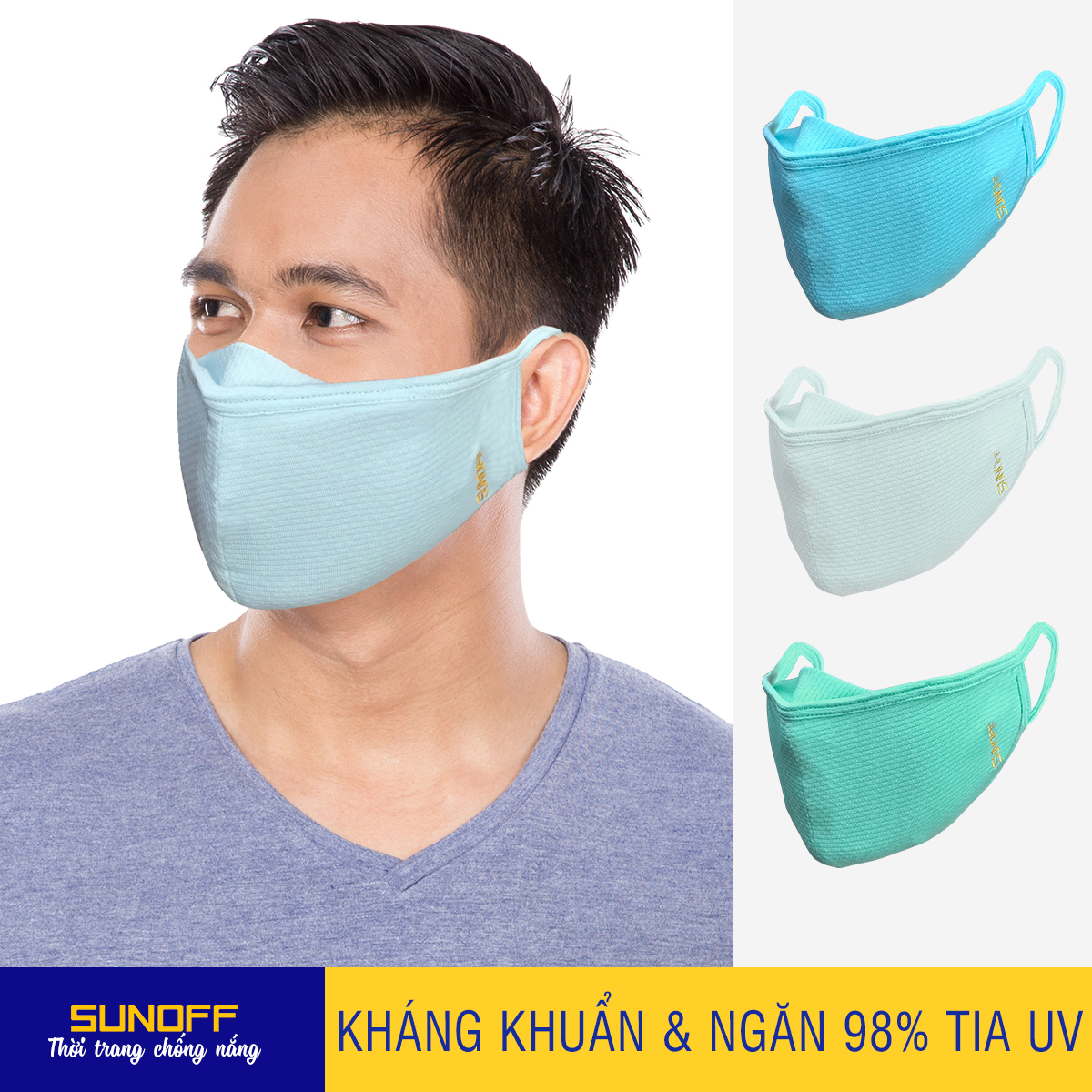 Combo 3  Khẩu trang Nam cao cấp Kháng khuẩn &amp; Ngăn 98% tia UV 3IN1 - Sunoff Coolsport (2 lớp)