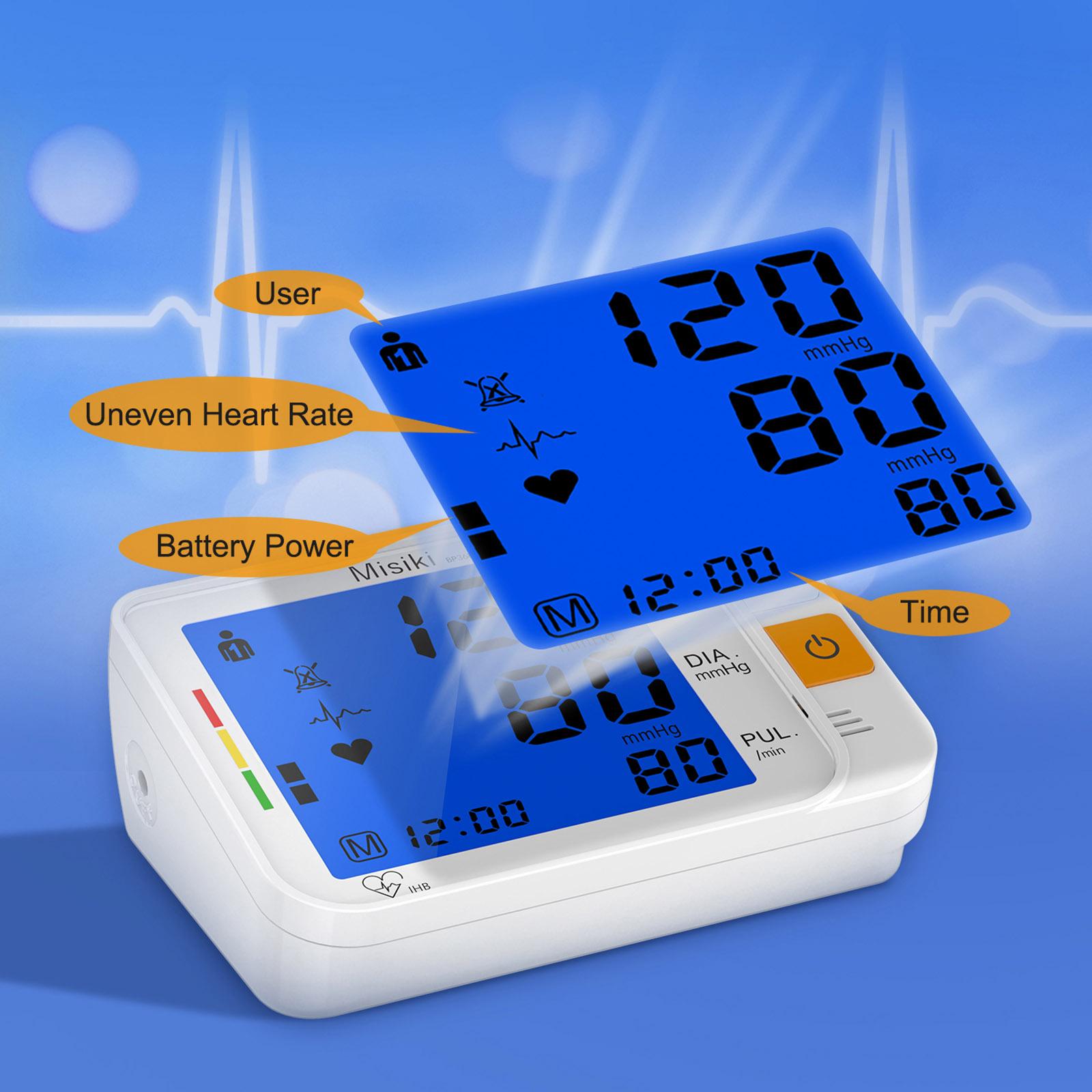 Misiki Digital Blood Pressure Monitor, Large Cuff 0.7-1.3 Feet - Automatic Upper Arm Blood Pressure Cuff Sets Backlight LCD screen