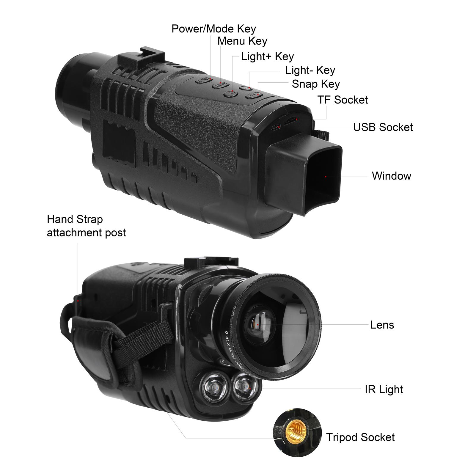 Portable Monocular Infrared Night-Visions Device Day Night Use Photo Video Playback Modes 5X Digital Zoom 300M Full Dark Viewing Distance with Wide Angle Lens for Outdoor Hunts Boating Journey