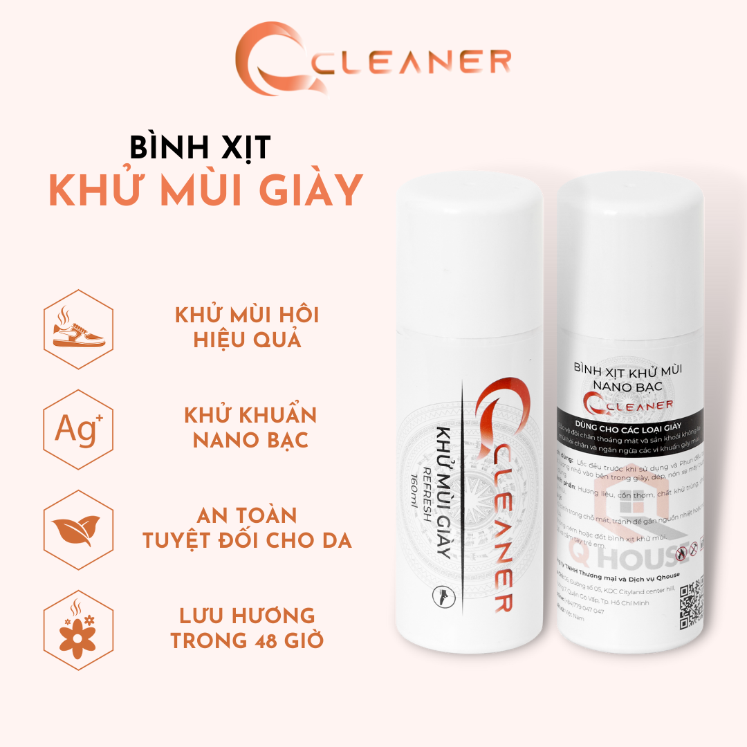 COMBO Chăm sóc giày Q Cleaner gồm Bọt tuyết vệ sinh giày và Bình xịt khử mùi giày - Xuất xứ tại Việt Nam - EU