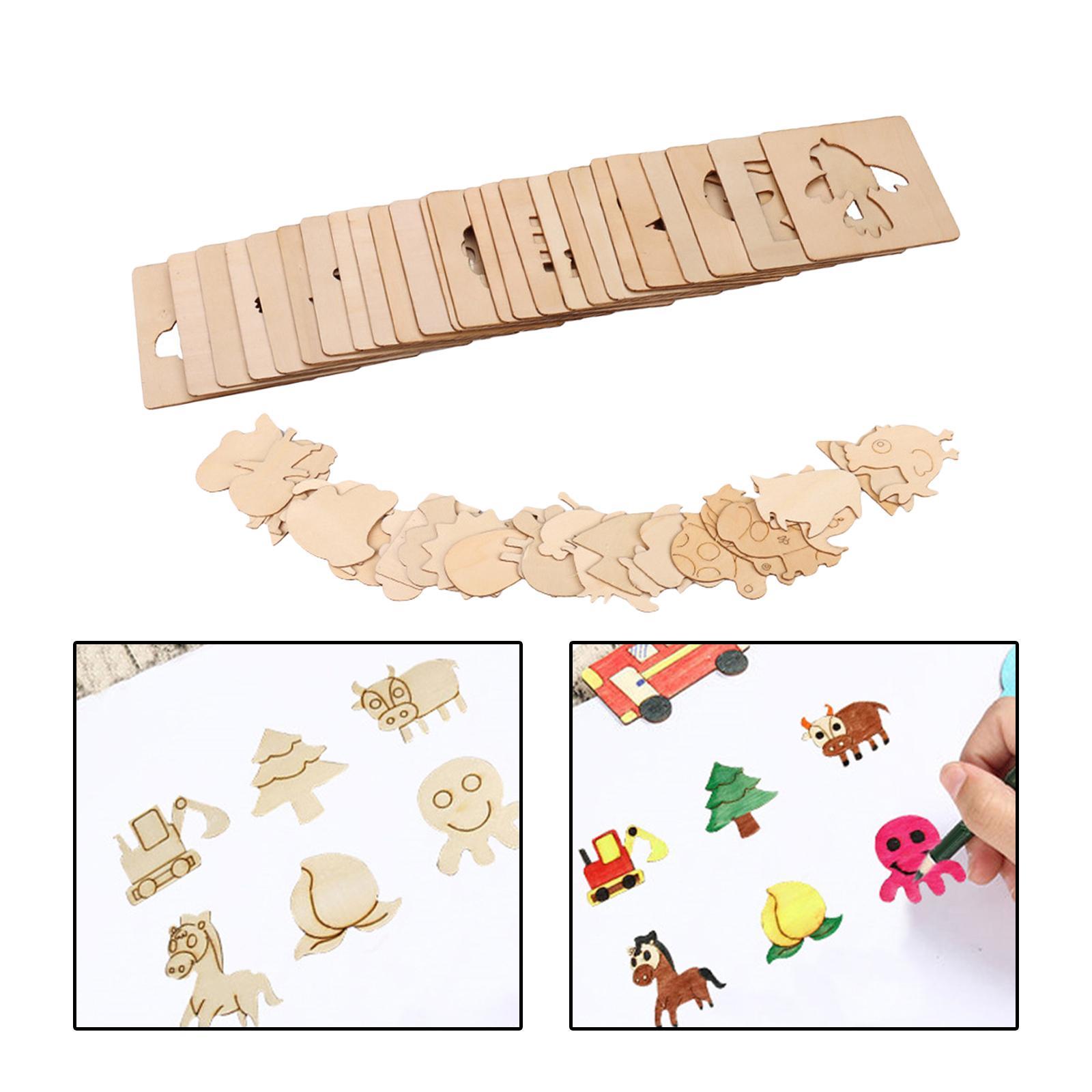 Puzzle Arts Crafts Set Kids Wooden Drawing Stencils Kit DIY Wall Painting Template Tools Creative Art Painting Template for kitchen Boys