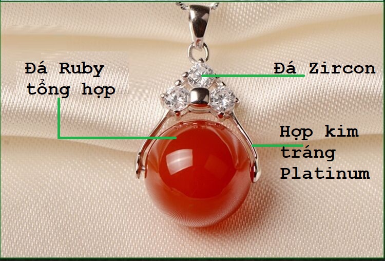 Combo Mặt dây chuyền đá Ruby tổng hợp, thiết kế phong cách Hàn Quốc, Kèm dây đeo, kèm hộp đựng Cẩm Tú