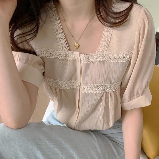Áo Sơ Mi Nữ Đũi Cổ Viền Ren Chất Đẹp Ít Nhăn