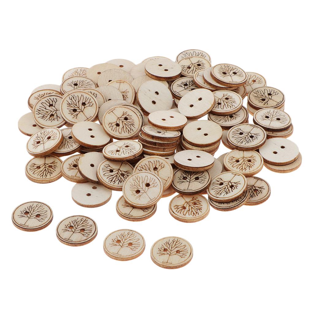 50 Miếng In Hình Vòng Nút Gỗ May Quần Áo Phụ Kiện 20 Mm