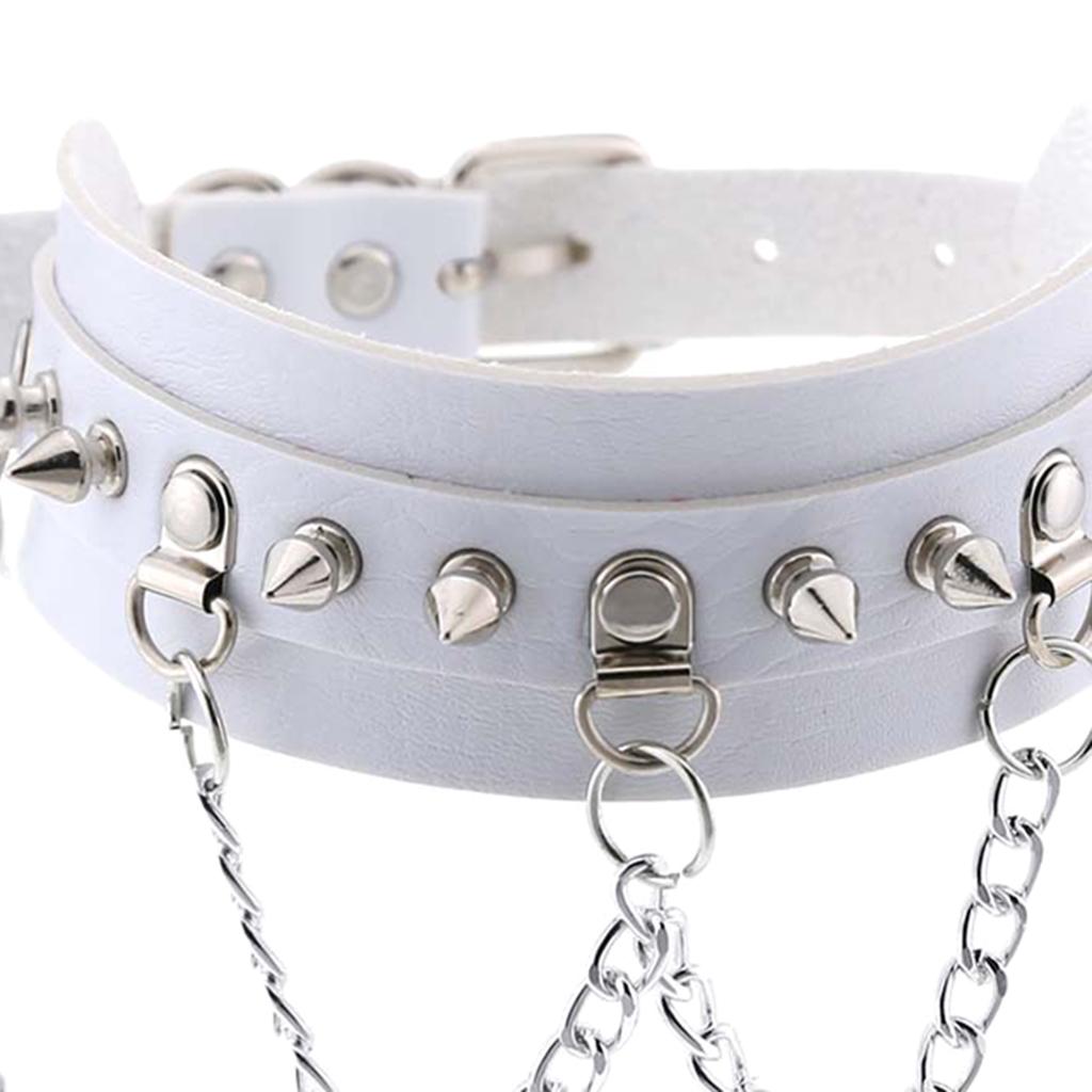 Gothic Pu Leather Choker Women Spike Metal Chain Necklace Punk Jewelry White
