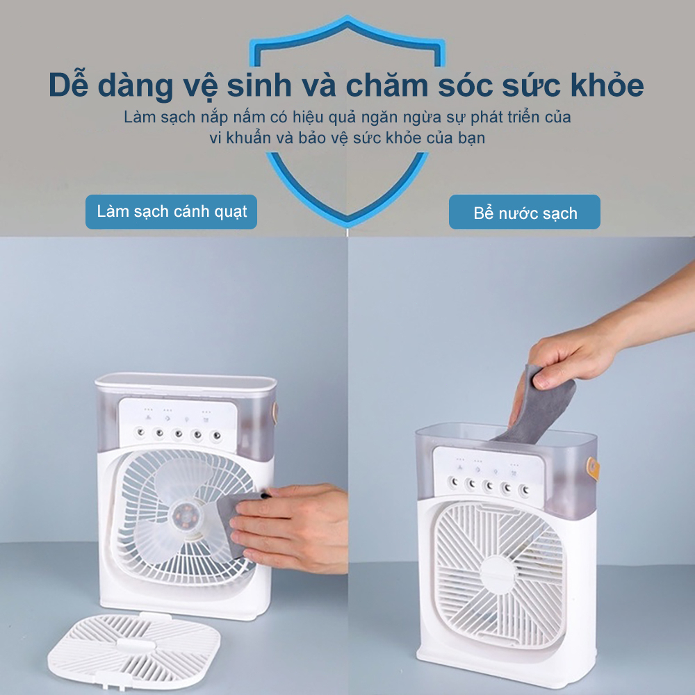 Quạt Điều Hòa Phun Sương Hơi Nước Mini Để Bàn Dung Tích Lớn 3 Chế Độ Đèn LED Đổi Màu, Chế Độ Hẹn Giờ Sử Dụng Cổng Sạc USB Tiện Dụng