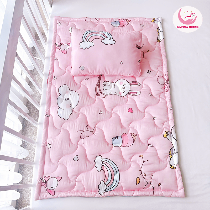 Bộ gối nệm cho bé mầm non 2-5 tuổi Katina House, vải tencel cực mềm mát thấm hút tốt