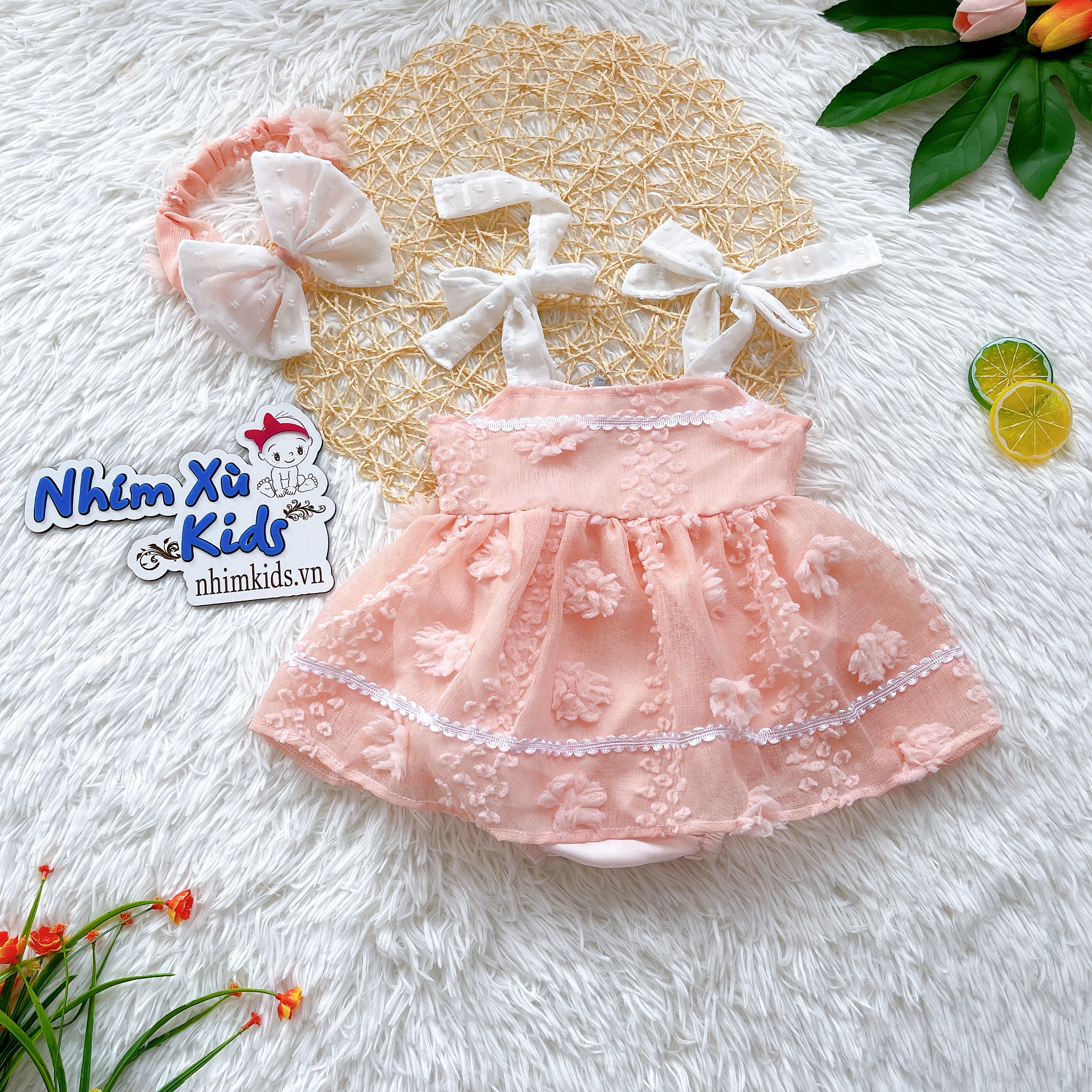 Body 2 Dây Hoa Nổi Màu Hồng Cam Cho Bé Gái 3 Đến 12kg