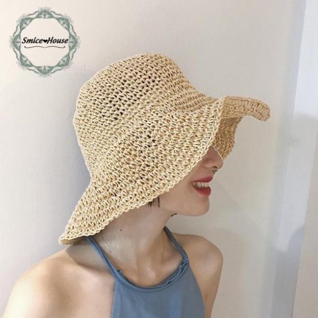 Mũ cói đan trơn phong cách cổ điển xinh xắn cho nữ có dây điều chỉnh size- đi biển, đi chơi- Smice House