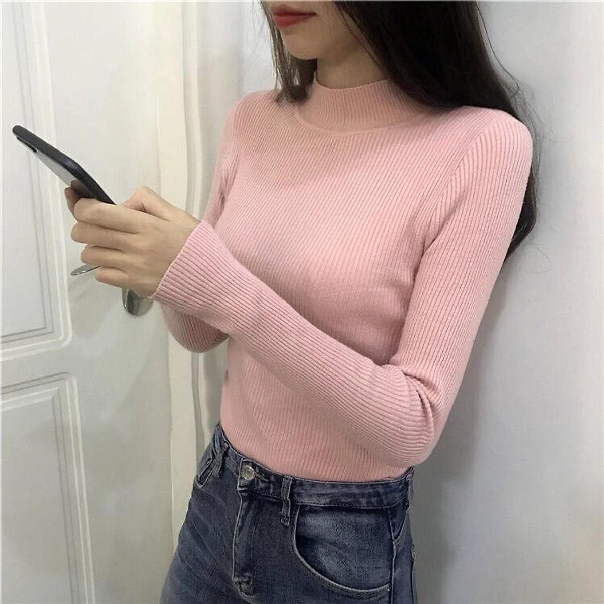 Áo thun nữ cổ lọ tay dài chất thun gân