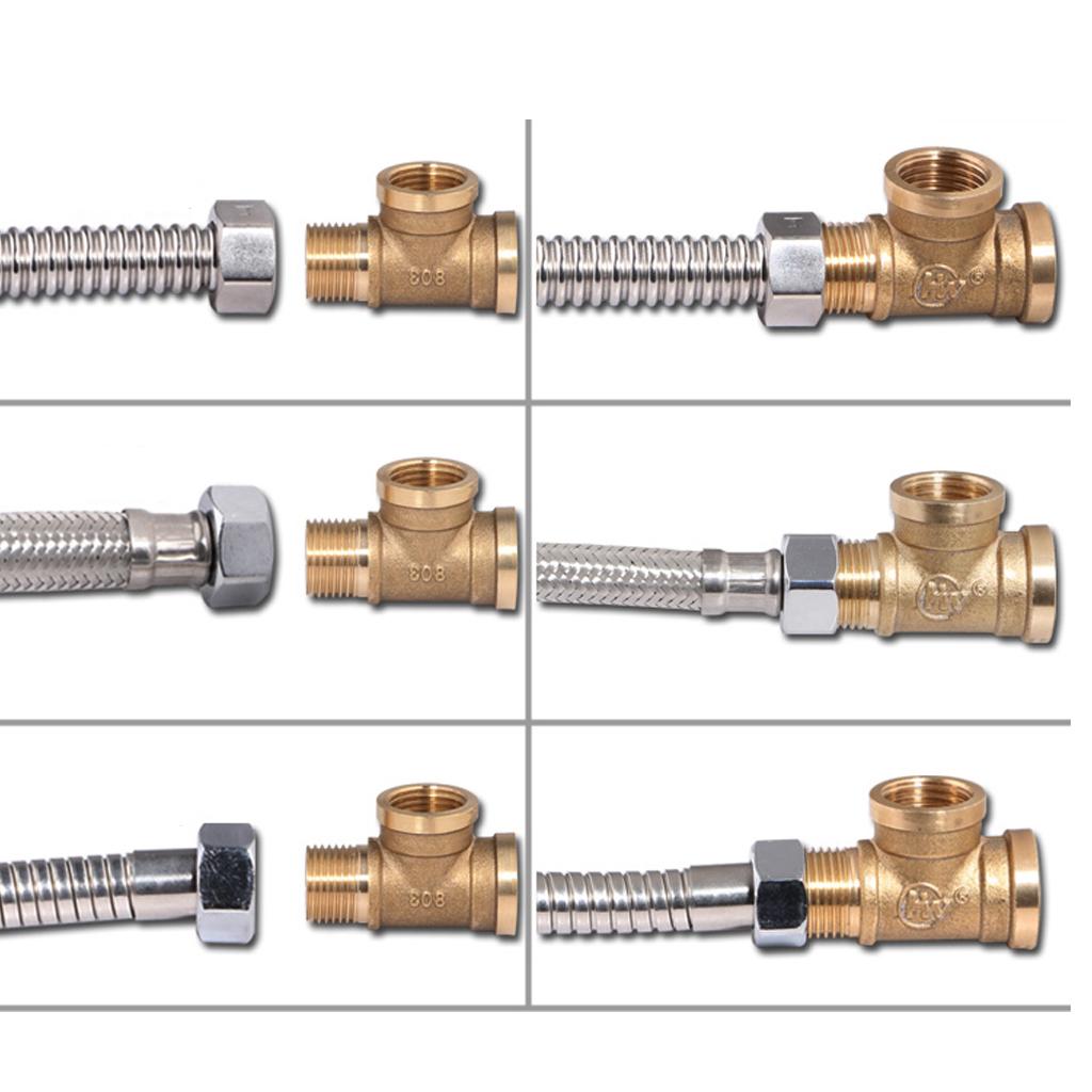 1/2 inch // 3 Way Brass Male Female Male Tee Fitting Pipe Connector T-Junction - Thickened Wall - High and Low Temperature Resistant