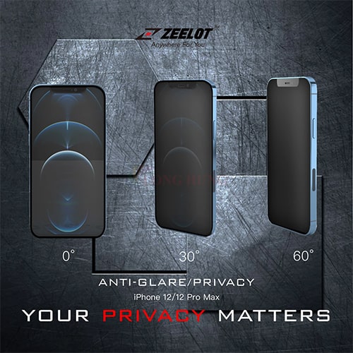 Dán màn hình cường lực Full viền chống nhìn trộm và vân tay Zeelot iP 12/12 Pro/12 Pro Max - Hàng chính hãng