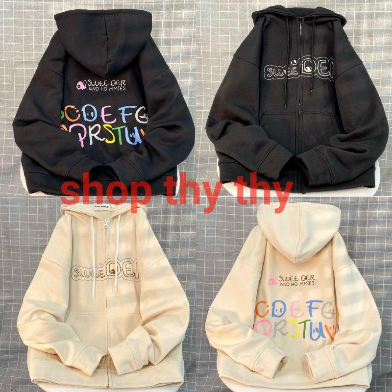 Áo khoác nỉ bông form rộng nón to chùm đầu,mẫu áo hoodie ulzzang khoá zip in chữ phối màu unisex nam nữ mẫu thu dông mới