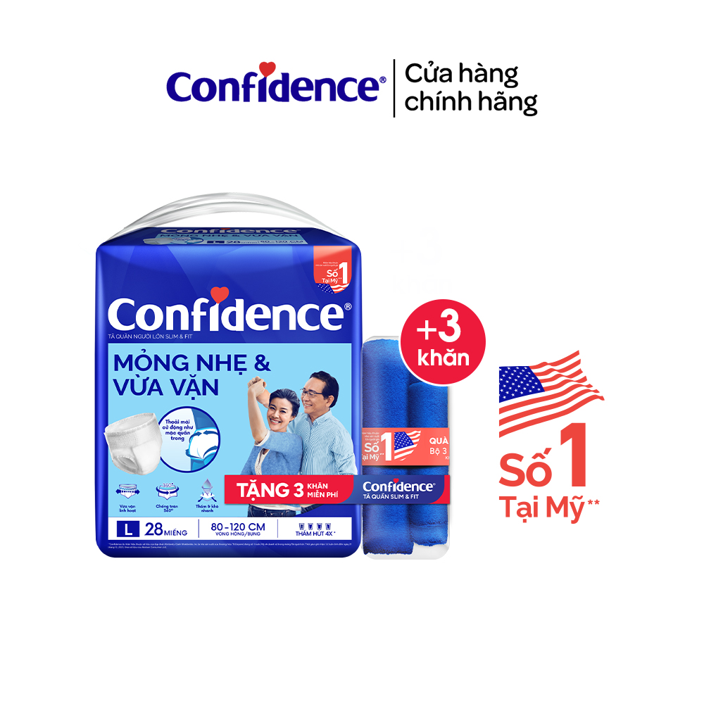[TẶNG KHĂN MICROFIBER] Tã quần người lớn Confidence Slim&amp;Fit Mỏng Nhẹ &amp; Vừa Vặn