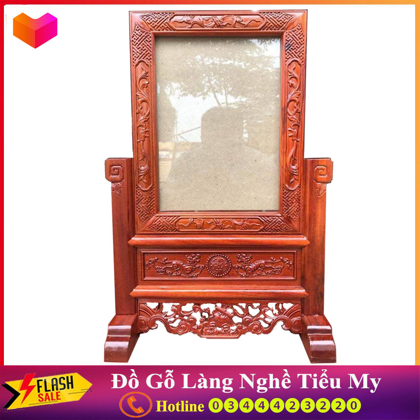 Khung Ảnh Thờ Gia Tiên Khắc Gấm Ly Quy Gỗ Hương