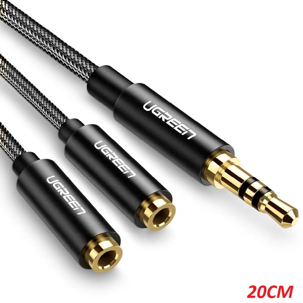 Cáp chia 3.5mm Stereo chữ Y đầu bọc nhôm mạ vàng 24k chống nhiễu AV123Ugreen 70102 20CM màu đen - hàng chính hãng