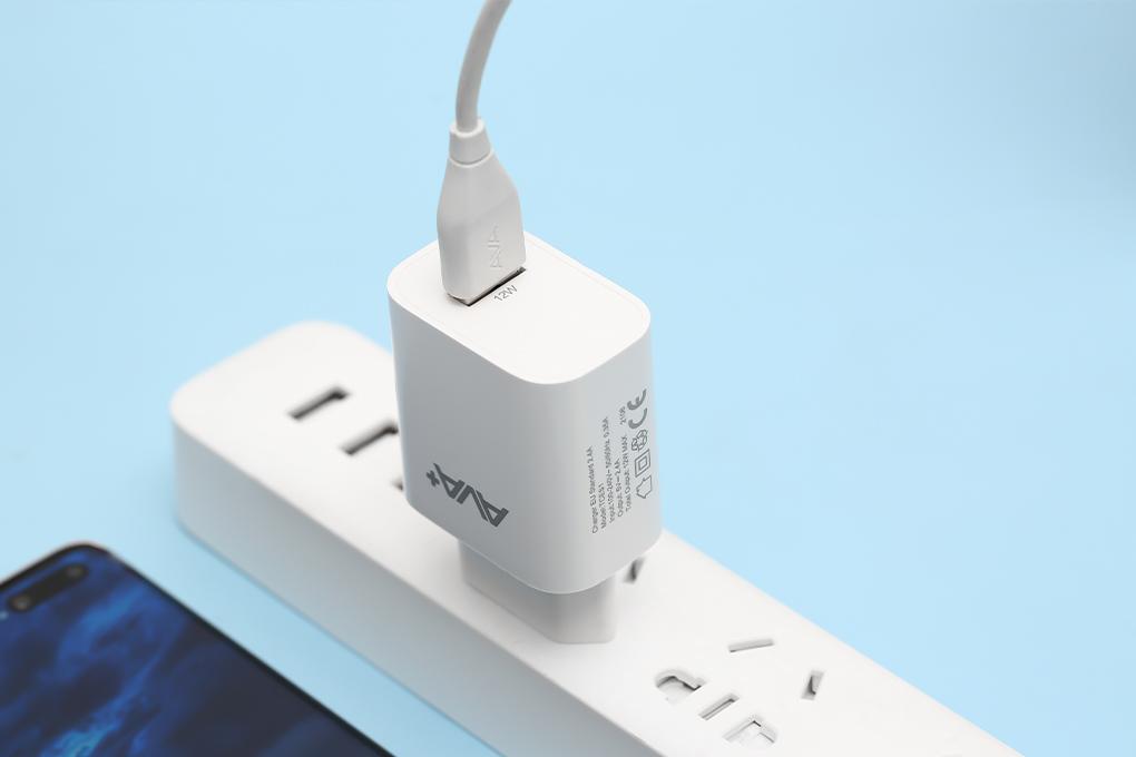 Adapter Sạc USB 12W AVA+ TCES1 Trắng - Hàng chính hãng