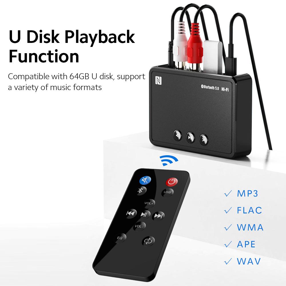 M10 BT5.0 Adapter Multifunctional BT Audio Receiver 15m Transmission Support NFC Connection with USB RCA AUX Ports