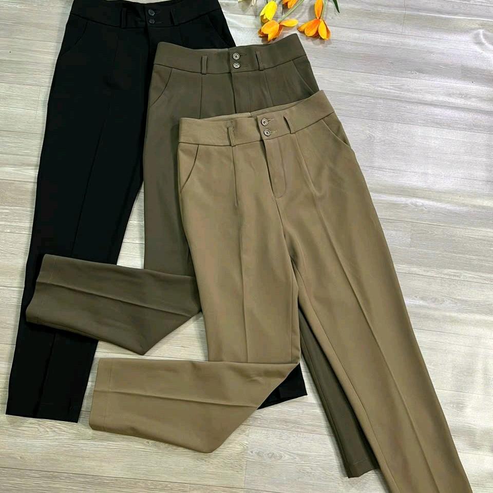 Quần Baggy Nữ Dáng Dài Vải Hàn Quốc Không Nhăn Phong Cách Sang Trọng &amp; Thanh Lịch Kem Kaki Nhung Voi Lưng Cao