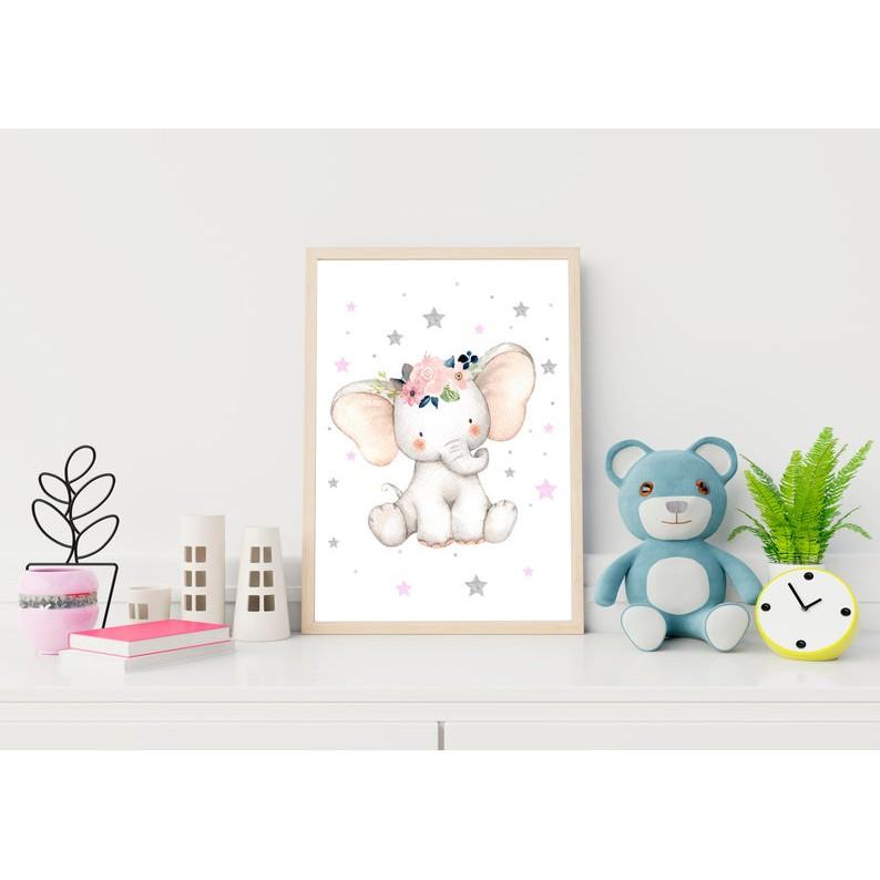 Tranh treo tường | Tranh cho bé-Elephant Wall Art for Nursery Decor,Watercolor Elephant Print 54 , tranh canvas giá rẻ