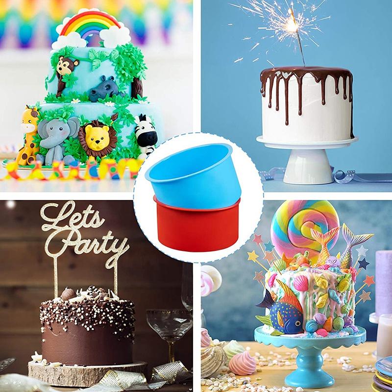 Bộ 10 Khuôn Bánh Silicone Lễ Tình Nhân Tròn Nướng Bánh 4 Inch Khuôn Nướng Bánh Bếp Ốp Máy Nướng Chảo Đỏ, xanh Dương