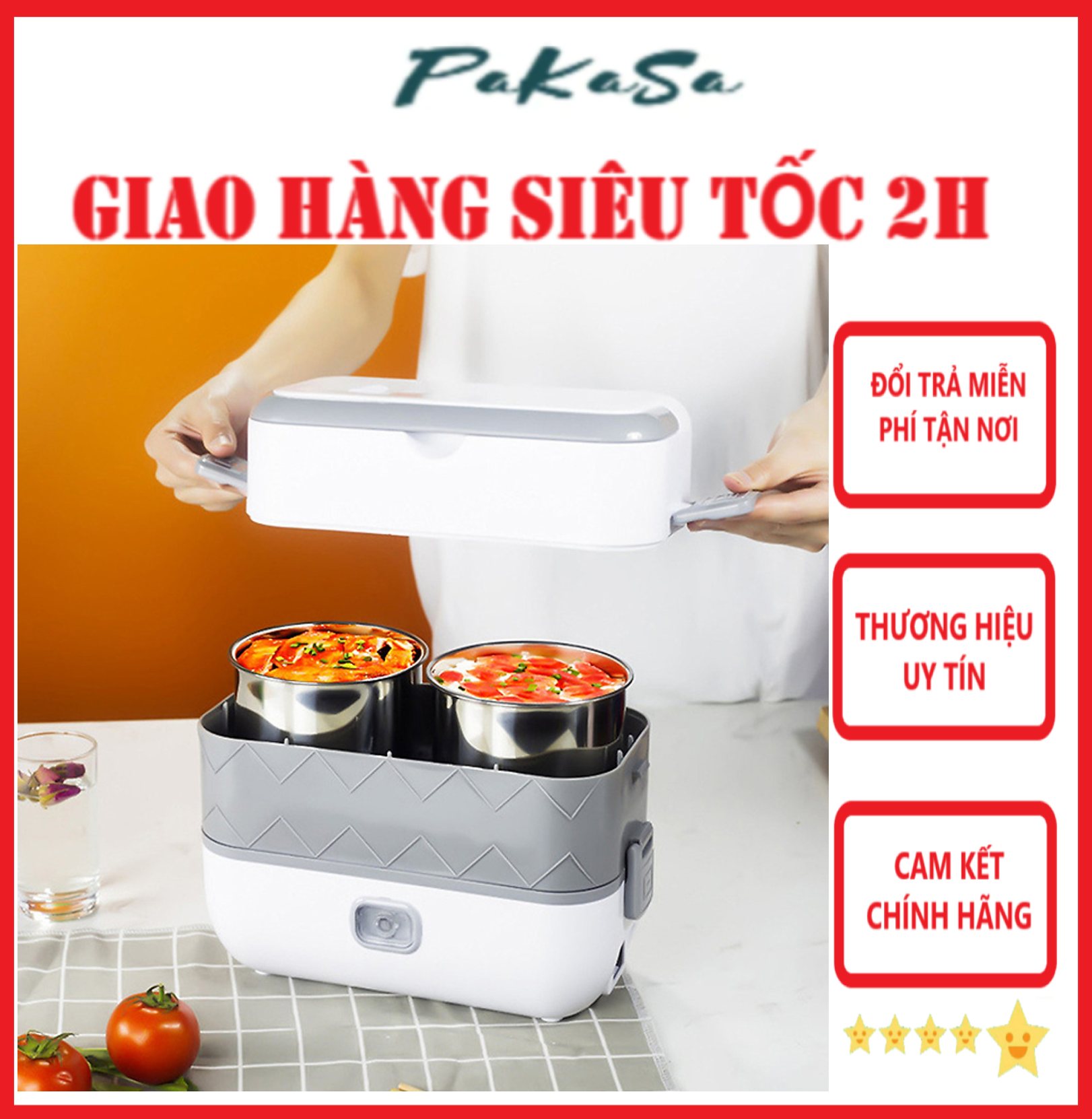 Hộp Cơm Cắm Điện Hâm Nóng Giữ Nhiệt Thức Ăn 2 Tầng - Chính Hãng