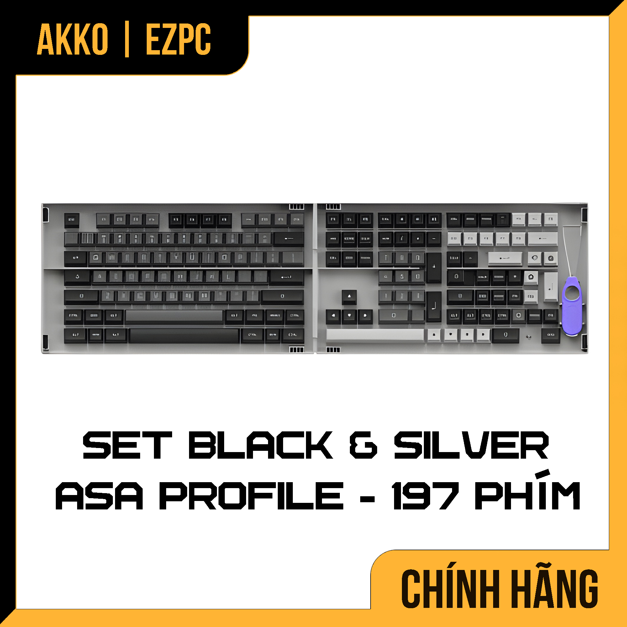 Keycap cho Bàn Phím Cơ AKKO Hàng Chính Hãng Black & Sliver ASA Profile | EZPC