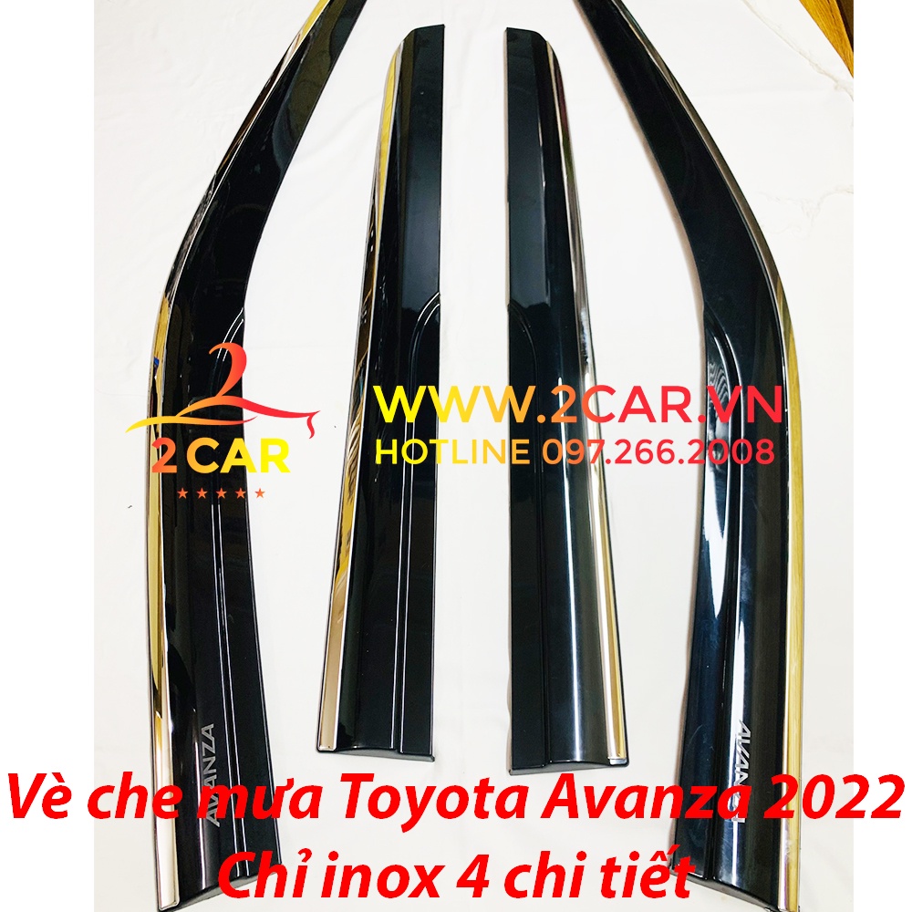 Vè che mưa, viền chắn mưa xe Toyota Avanza 2022 loại chỉ Inox 4 chi tiết cao cấp