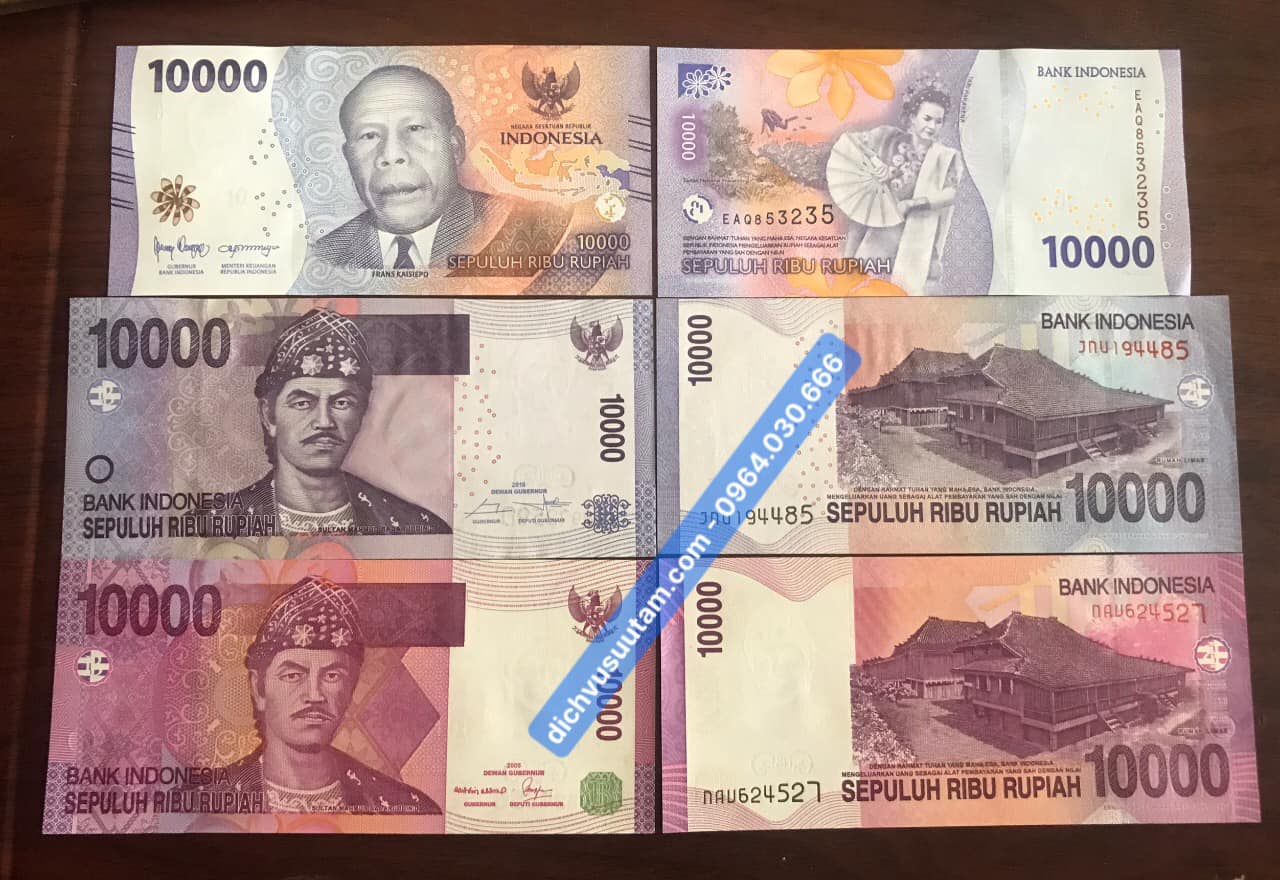 Tiền 10.000 Indonesia 3 phiên bản  mới cứng