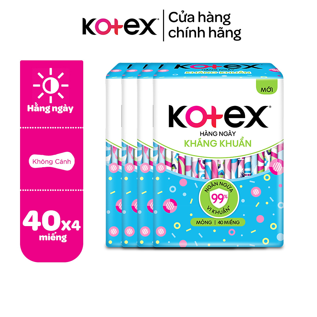 Combo 4 gói băng vệ sinh Kotex hằng ngày kháng khuẩn 40 miếng