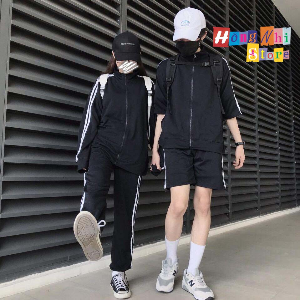 Set Bộ Thể Thao Unisex Áo Khoác Tay Dài Quần Jogger Dài Màu Đen Cao Cấp - MM