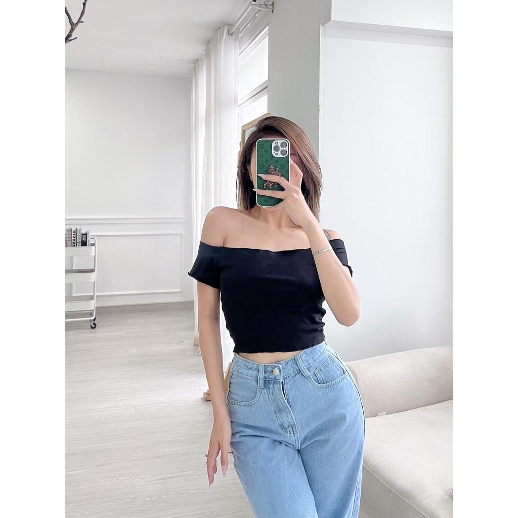 ÁO Trễ Vai Ôm Body Nữ LA BOUTIQUE Thun Gân Freesize