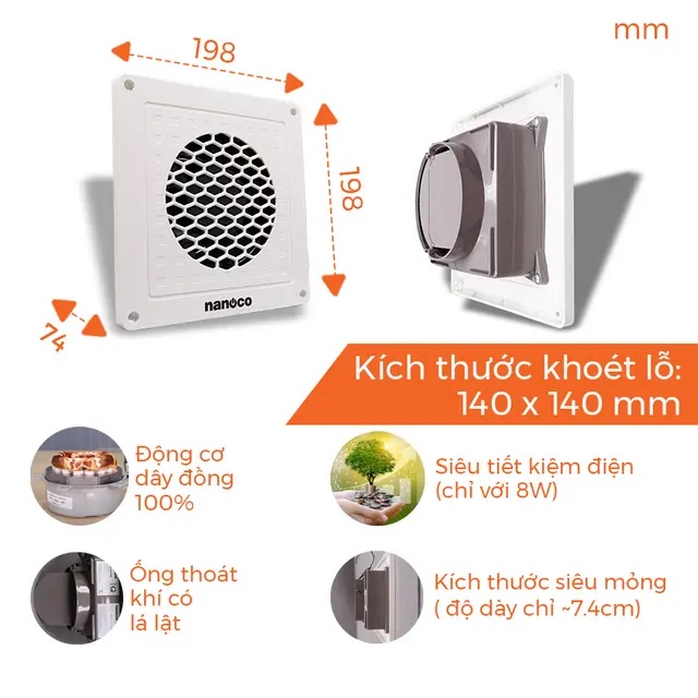 Quạt hút Mini Nanoco NMV1421 - hàng chính hãng