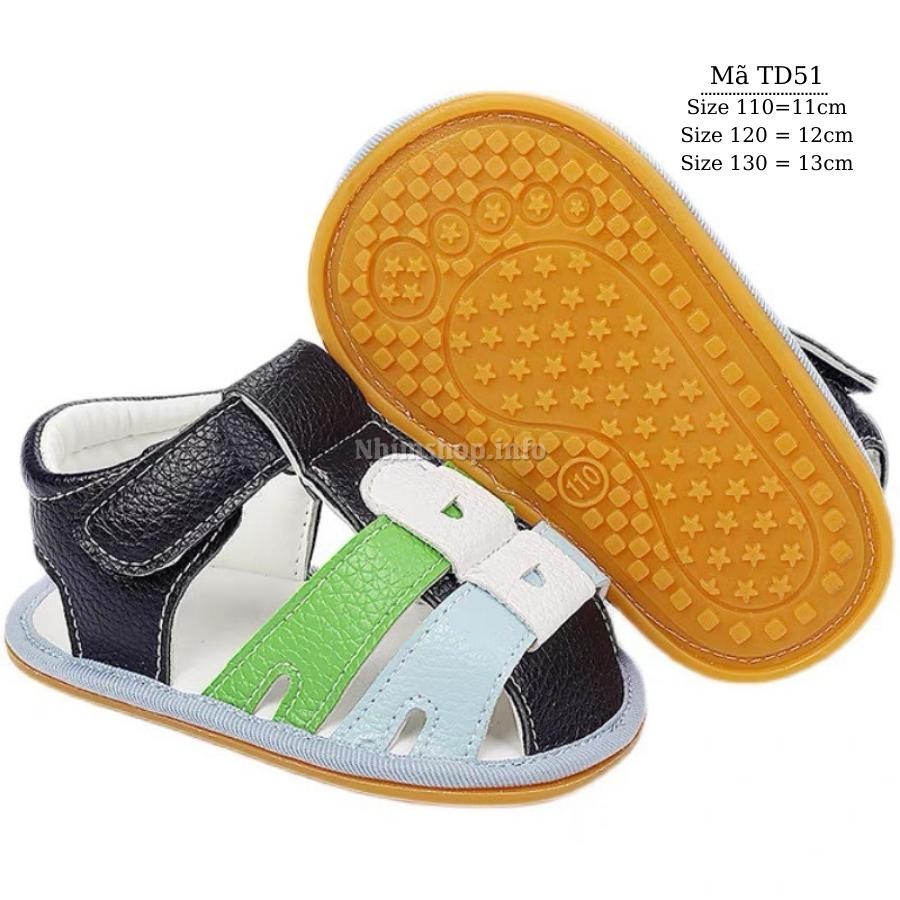 Giày sandal tập đi cho bé đế cao su chống trơn trượt cao cấp da mềm êm chân dáng bít mũi thời trang cho trẻ sơ sinh, trẻ em bé trai bé gái 0 - 18 tháng TD55