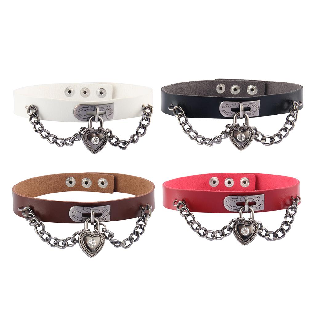 Vintage Fashion PU Choker Necklace Love Heart Alloy Pendant Collar
