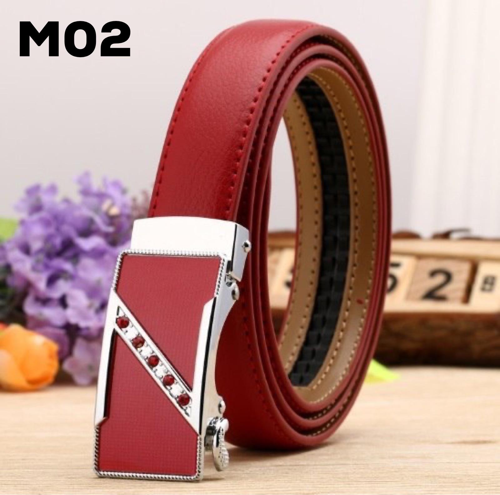 Thắt lưng nữ da bò khoá tự động - Màu đỏ
