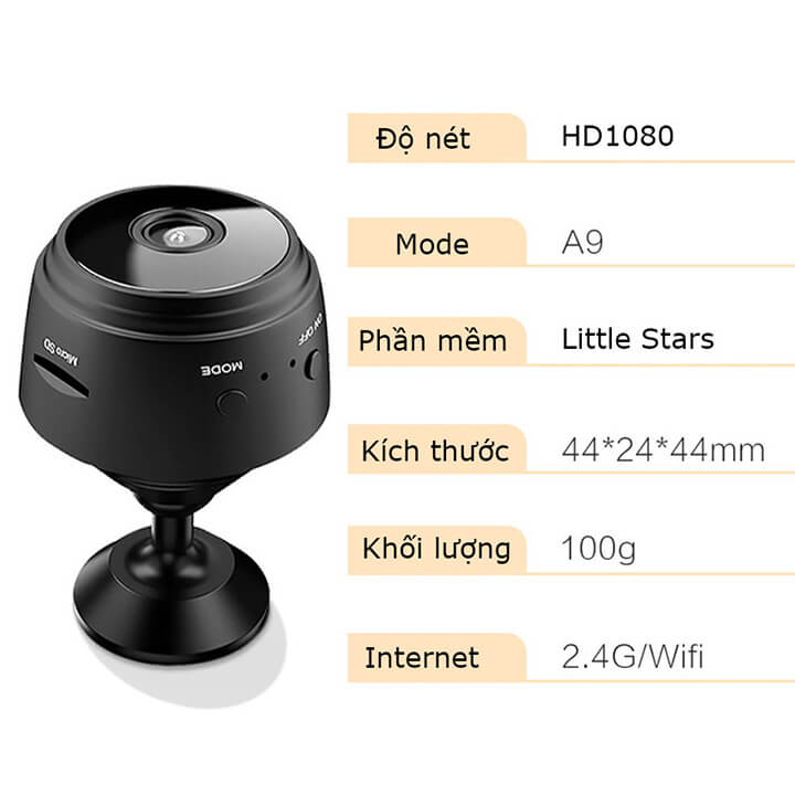 Ca mera mini A9 hình ảnh HD kết nối Wifi hồng ngoại ngoài trời