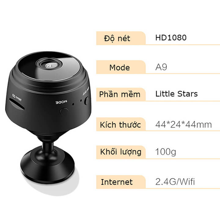 Cam era mini A9 hình ảnh HD kết nối Wifi hồng ngoại ngoài trời