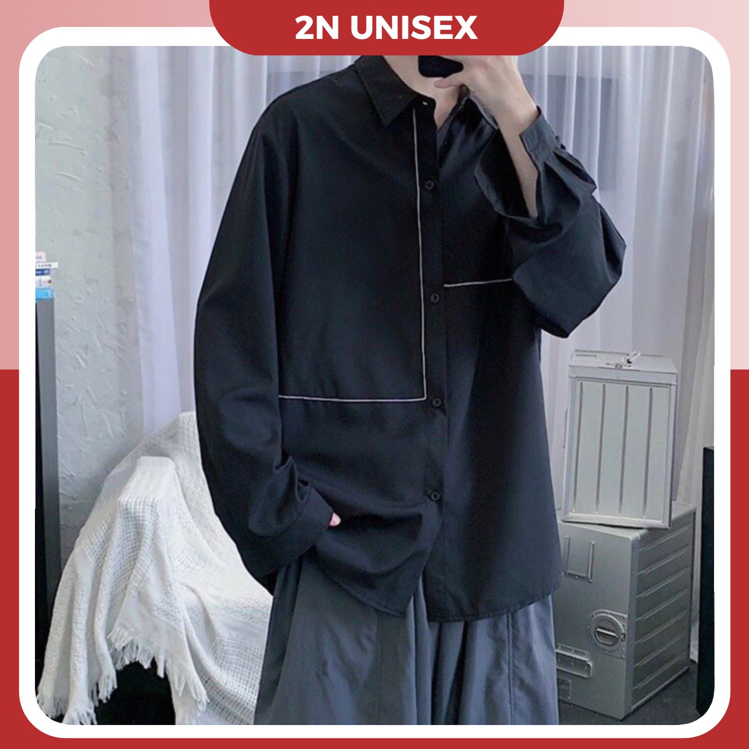 Áo sơ mi unisex form rộng - somi nam nữ sọc số 20